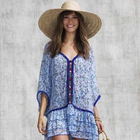 Poupette St Barth 3/4 Sleeve Ruffled Poncho Dress - Picture 10 of 12